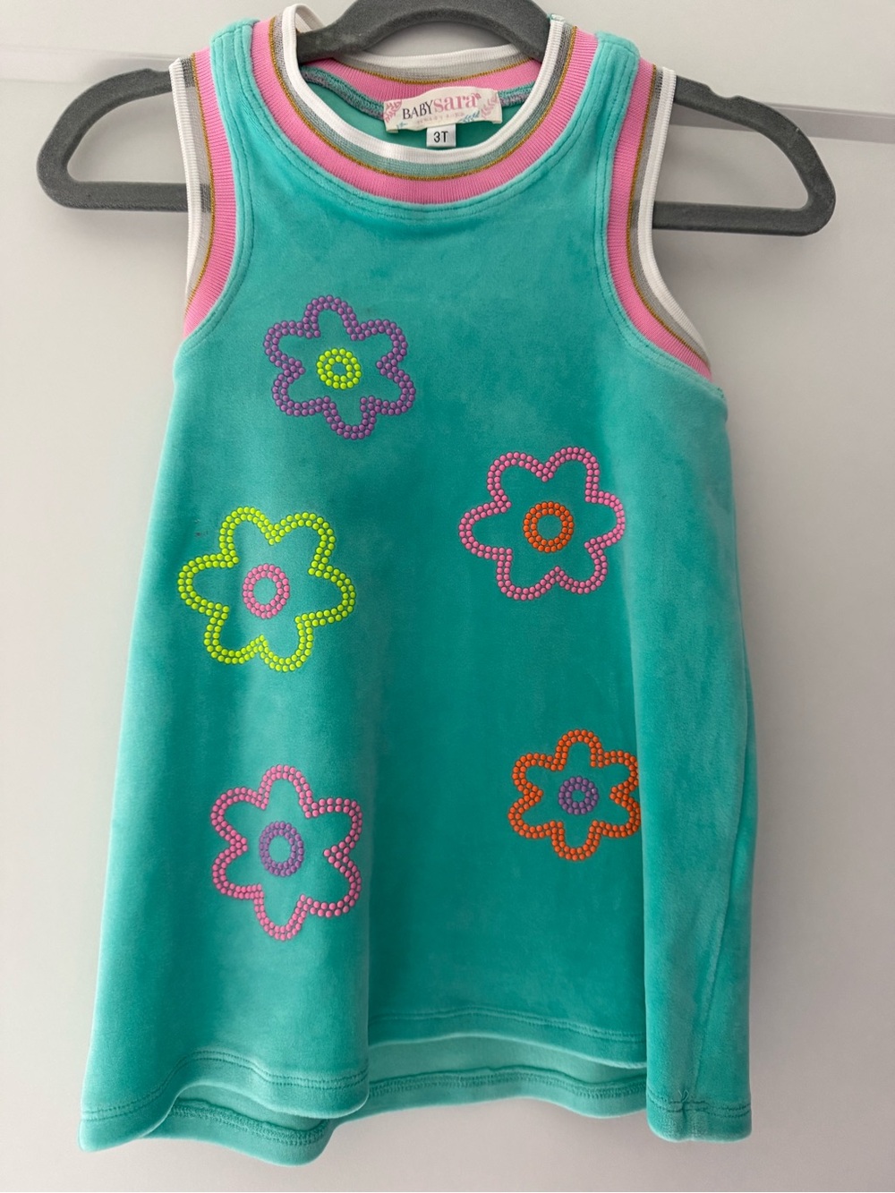 Baby Sara Girls' Turquoise Flower Tank Dress - 3T Velour